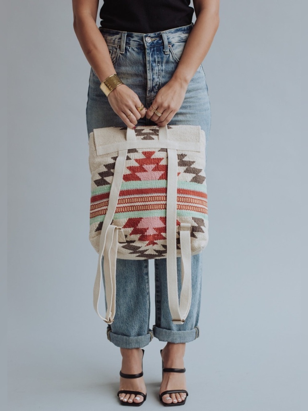 NWT Boho Western Festival Aztec Tribal Print Southwestern Backpack Purse Bag - Picture 5 of 5